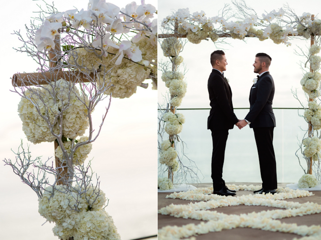 Glam beachfront styled shoot featured on h&h weddings ceremony ...