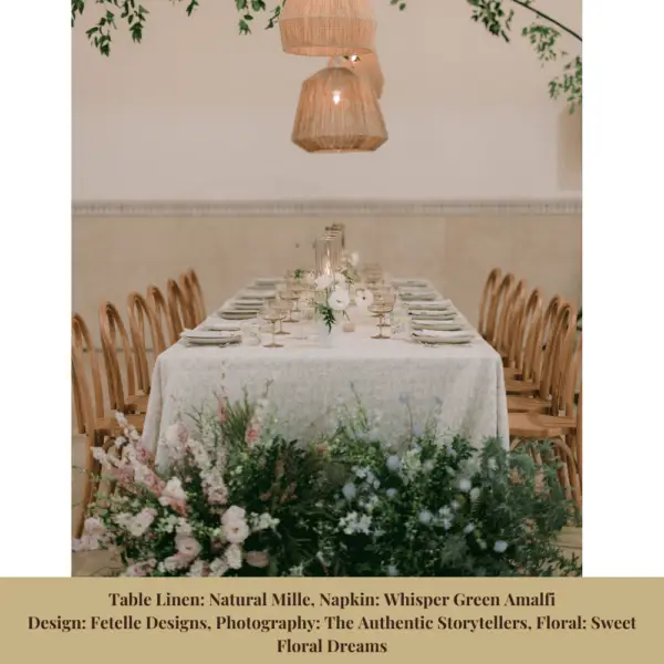 Natural Millie table linen, Napkin is Whisper Green Amalfi