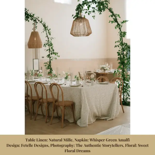 Natural Millie table linen, Napkin is Whisper Green Amalfi