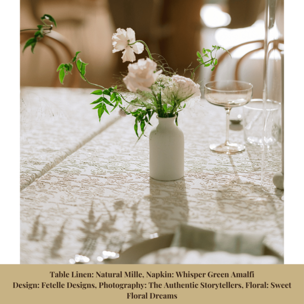 Natural Millie table linen, Napkin is Whisper Green Amalfi