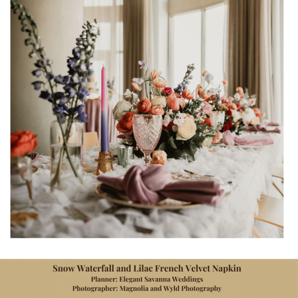 Snow Waterfall and Lilac French Velvet Napkins