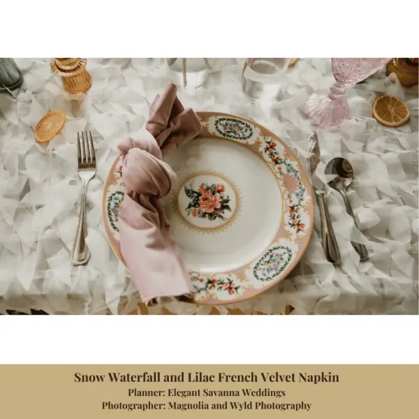 Snow Waterfall and Lilac French Velvet Napkins